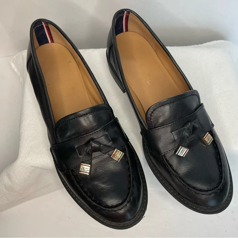 Tommy Hilfiger Black Leather Tassel Loafers